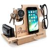 Personalized Docking Station Nightstand Organizer Accessories Essentials Holder Smartphone Support Phone Stand, 5th Traditional for Husband for Men (Natural) view 2