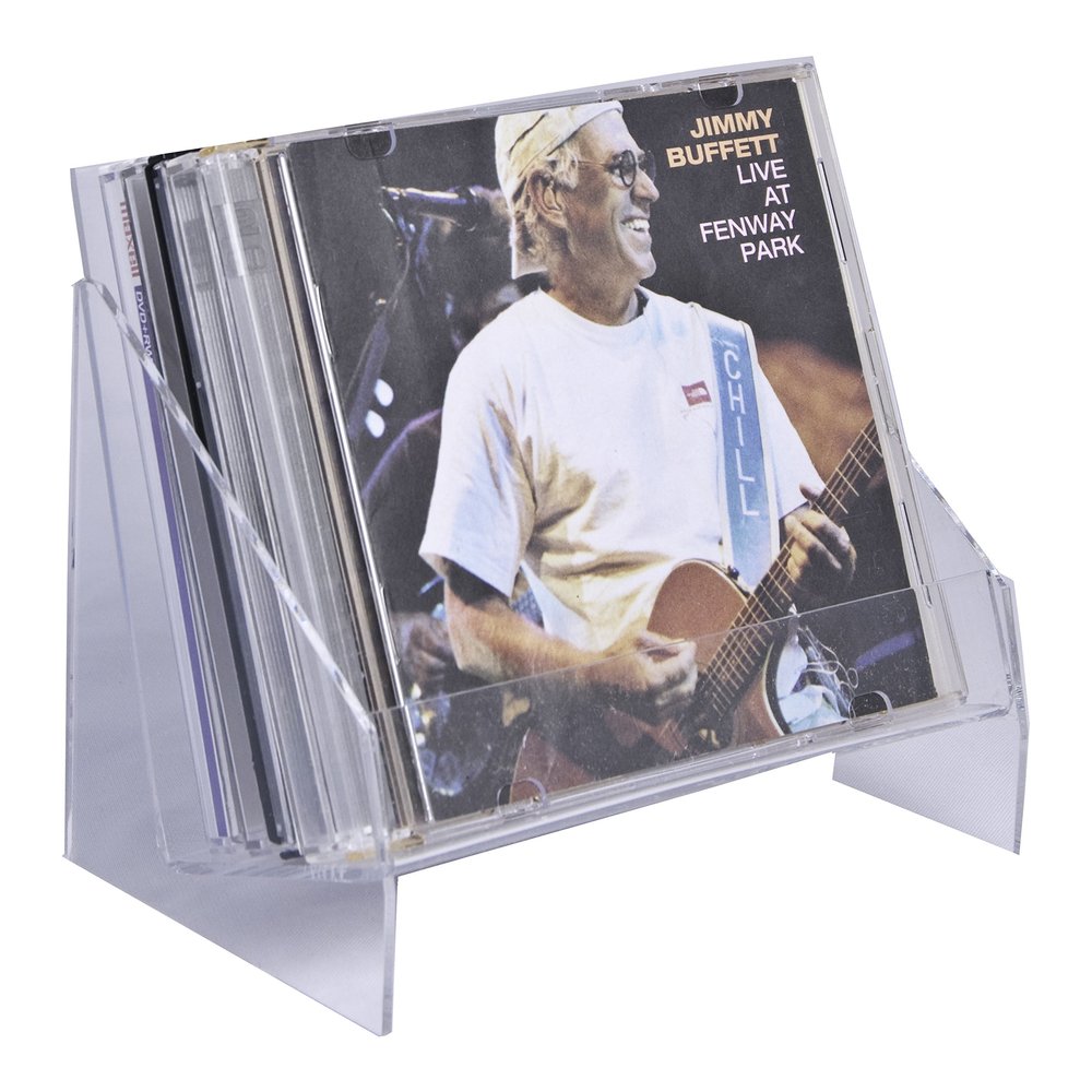 Clear-Ad - CD-01 - Vertical Plastic Desktop CD Display Rack - Standing Countertop Acrylic One Tier Compact Disk Holder (Pack of 16)