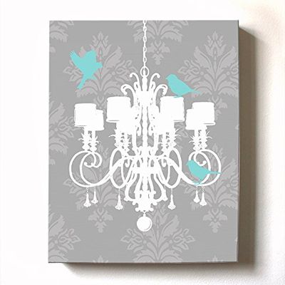 Modern Paris Shabby Chic Chandelier - Paisley & Lovebirds Stretched Canvas Nursery Decor - Wall Art that Makes a Memorable Baby Gift - Wooden Frame Construction - Ready to Hang 24X30