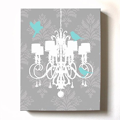 Modern Paris Shabby Chic Chandelier - Paisley & Lovebirds Stretched Canvas Nursery Decor - Wall Art that Makes a Memorable Baby Gift - Wooden Frame Construction - Ready to Hang 24X30