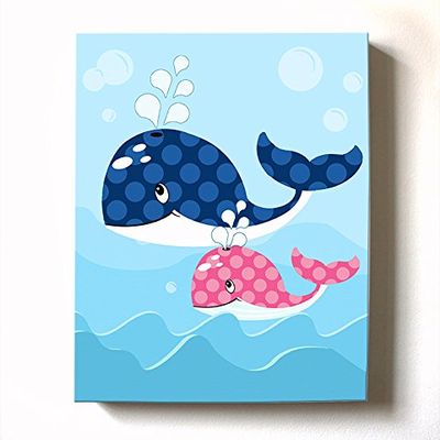 Under The Sea Ocean Theme - Stretched Canvas Nursery Wall Art Decor - Adorable Whale Design that Makes a Memorable Baby Gift Idea - Wooden Frame Construction - Ready to Hang 12X16