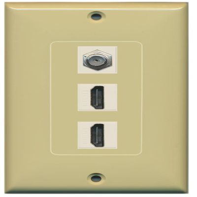 RiteAV - 2 Port HDMI 1 Coax Cable TV- F-Type Decorative Wall Plate - Ivory