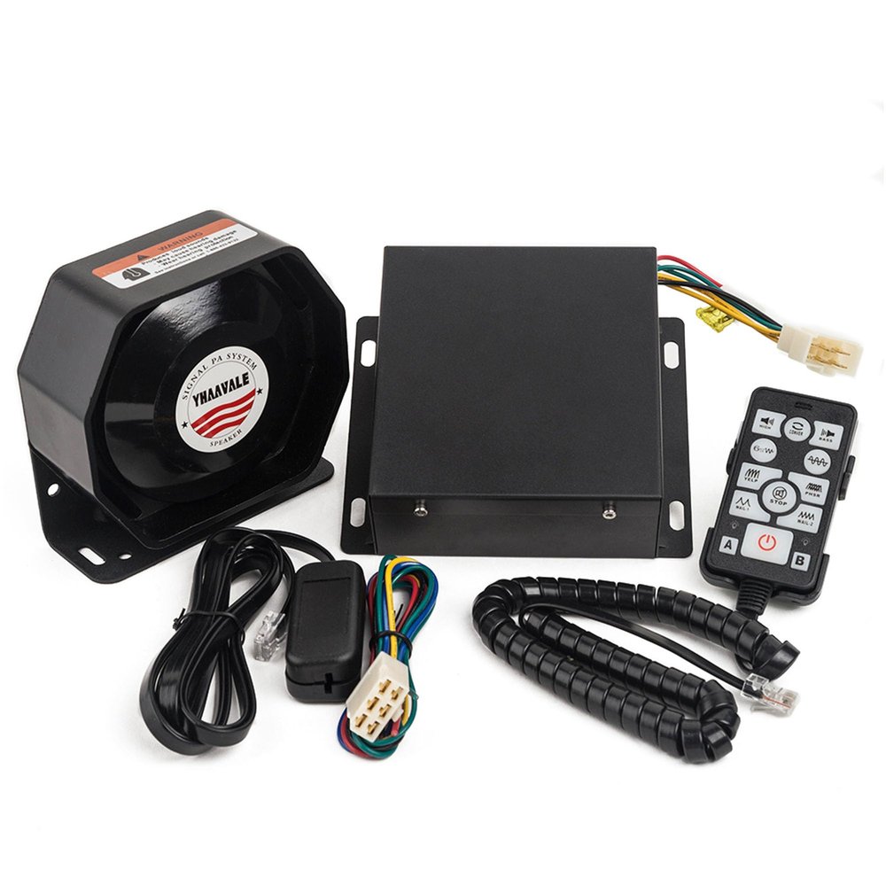 YHAAVALE 9200E Amplifier Police Siren & Metal Ultra Slime Octagon Compact Flat Speaker,DC12V 100W Multi-Tones Wired Control with Mic Loudspeaker Emergency Electronic PA System for Police Cars
