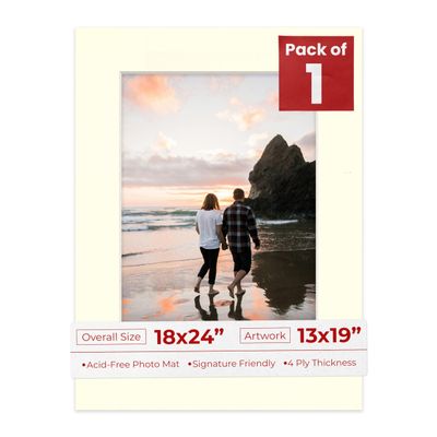 13x19 Mat for 18x24 Frame - Precut Mat Board Acid-Free Show Kit with Backing Board, and Clear Bags Textured Cream 13x19 Photo Matte For a 18x24 Picture Frame Matboard for Framing, Pack of 1 Mat