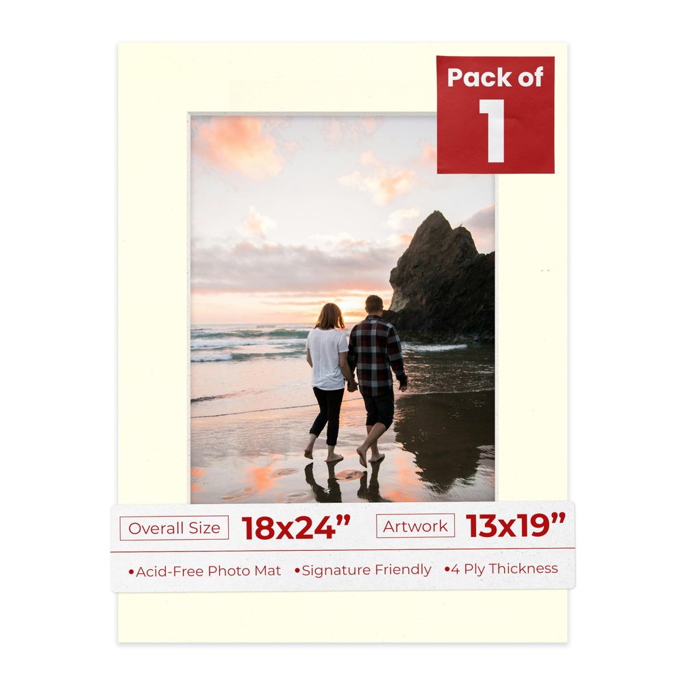 13x19 Mat for 18x24 Frame - Precut Mat Board Acid-Free Show Kit with Backing Board, and Clear Bags Textured Cream 13x19 Photo Matte For a 18x24 Picture Frame Matboard for Framing, Pack of 1 Mat