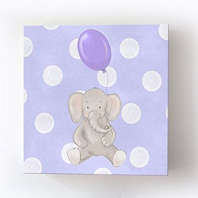 Whimsical Elephant Balloon Party Theme - Polka Dot Stretched Canvas Nursery Decor - Wall Art that Makes a Memorable Baby Gift Idea - Wooden Frame Construction - Ready to Hang 30X30