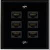 RiteAV - 6 Port Cat6 Ethernet RJ45 Female-Female Wall Plate - Flat [Black/Black] view 1