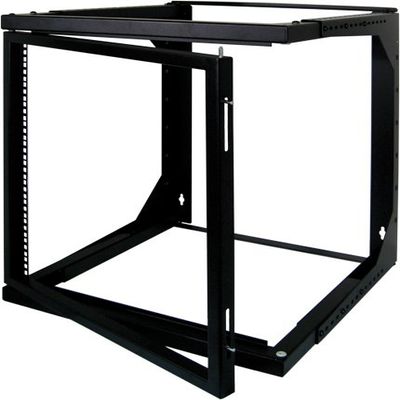 16U Open Wall Mount Frame Rack with Hinge - Adjustable Depth 18"-30"