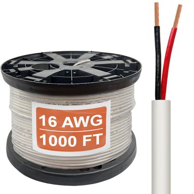 16 Gauge Wire (16 AWG) - 2 Conductor Stranded Copper Unshielded Cable - UL Listed 16/2 Home Electrical Wire - Low Voltage Up to 300V - CMP/CL3P Low Smoke Plenum Jacket - USA Made (1000ft)