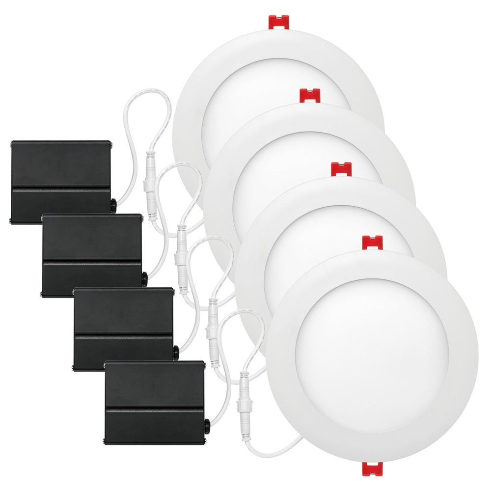 Globe Electric 91126 6" Ultra Slim LED Integrated Recessed Lighting Kit, 4-Pack, 12 Watts, Energy Star, Dimmable Lights, Wet and IC Rated, White Finish, 6.31" Hole Size, Home Renovation