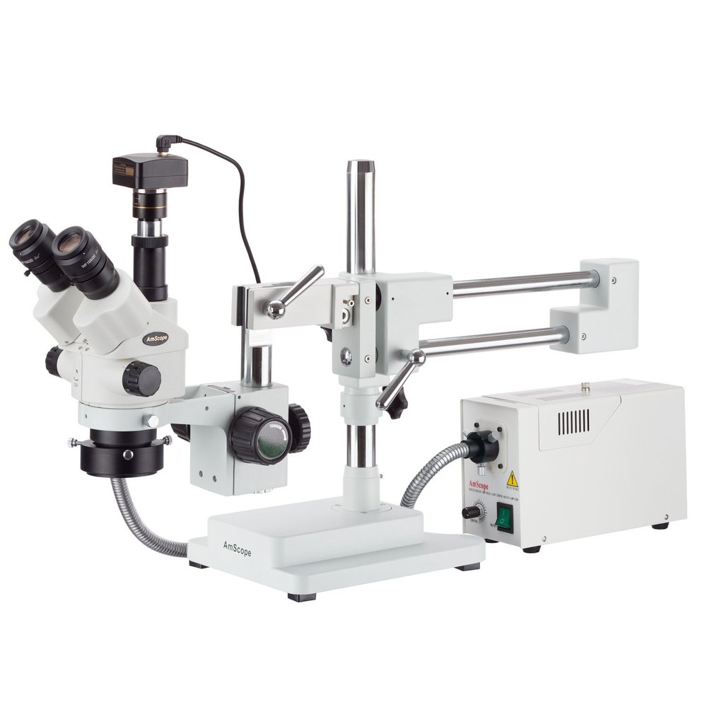 AmScope 3.5X-180X Simul-Focal Stereo Zoom Microscope with a Fiber Optic Ring Light and 1.3MP Camera