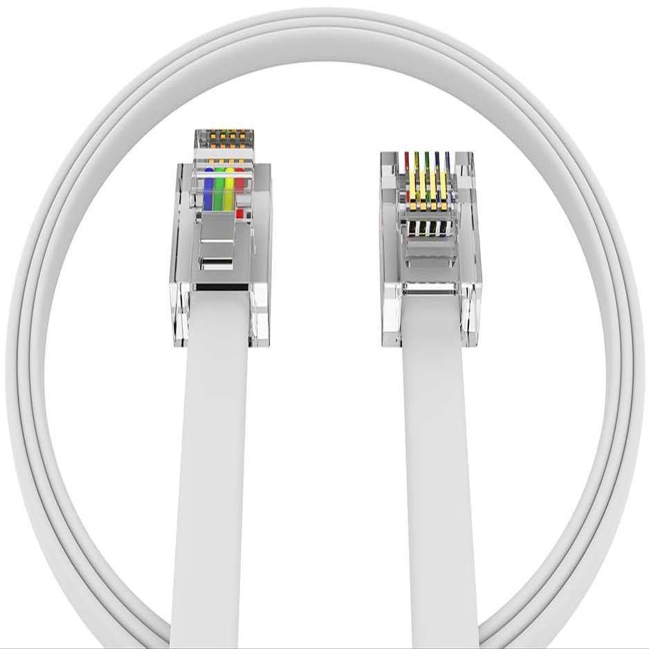 AmzDeals 2-Pack 5 Feet White Telephone Cable 6P4C RJ11 Male to Male, Made in USA Pro Grade Phone Line Cord