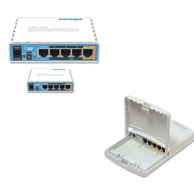 Mikrotik RB750P-PBr2 PowerBox outdoor 5 Ethernet port router with PoE (1-UNIT) + RB951Ui-2nD hAP wireless access point PoE (2-UNITS)