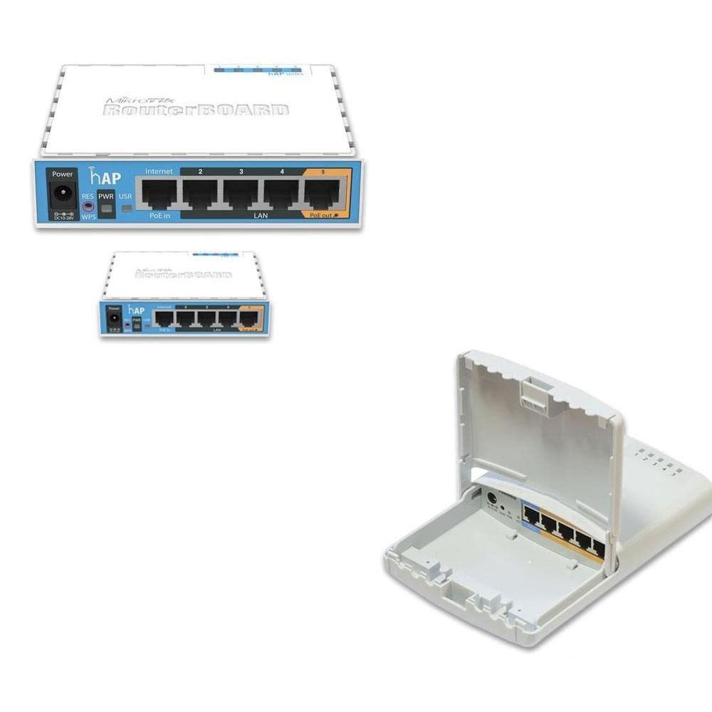 Mikrotik RB750P-PBr2 PowerBox outdoor 5 Ethernet port router with PoE (1-UNIT) + RB951Ui-2nD hAP wireless access point PoE (2-UNITS)