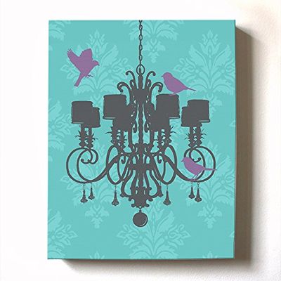 Modern Paris Shabby Chic Chandelier - Paisley & Lovebirds Stretched Canvas Nursery Decor - Wall Art that Makes a Memorable Baby Gift - Wooden Frame Construction - Ready to Hang 8X10