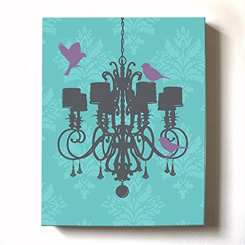 Modern Paris Shabby Chic Chandelier - Paisley & Lovebirds Stretched Canvas Nursery Decor - Wall Art that Makes a Memorable Baby Gift - Wooden Frame Construction - Ready to Hang 8X10