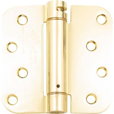 Self-Closing Door Hinge, 4 Inches, 5/8" Radius Corner, Polished Brass