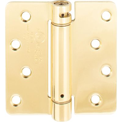 Self-Closing Door Hinge, 4 Inches, 1/4" Radius Corner, Polished Brass