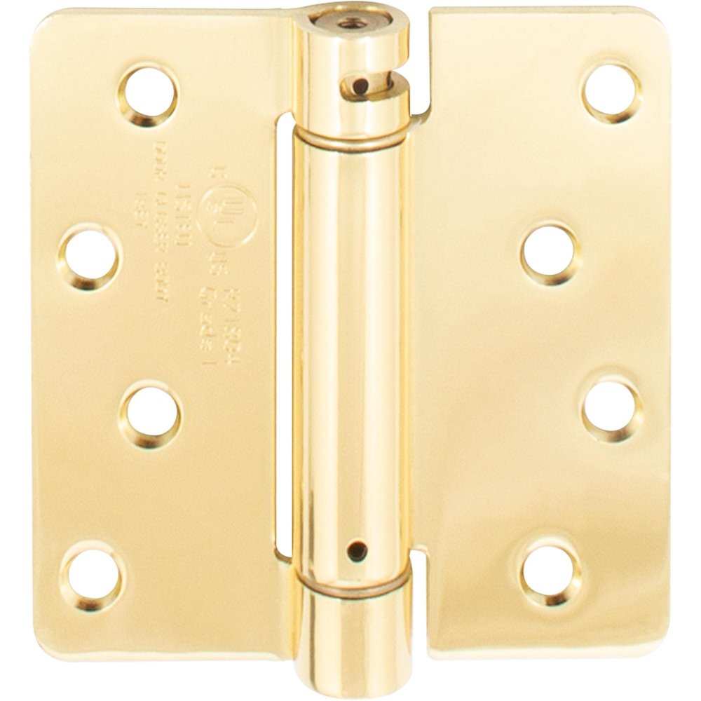 Self-Closing Door Hinge, 4 Inches, 1/4" Radius Corner, Polished Brass