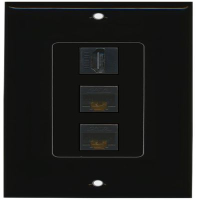 RiteAV - 1 Port HDMI 2 Port Cat6 Ethernet Decorative Wall Plate - Black