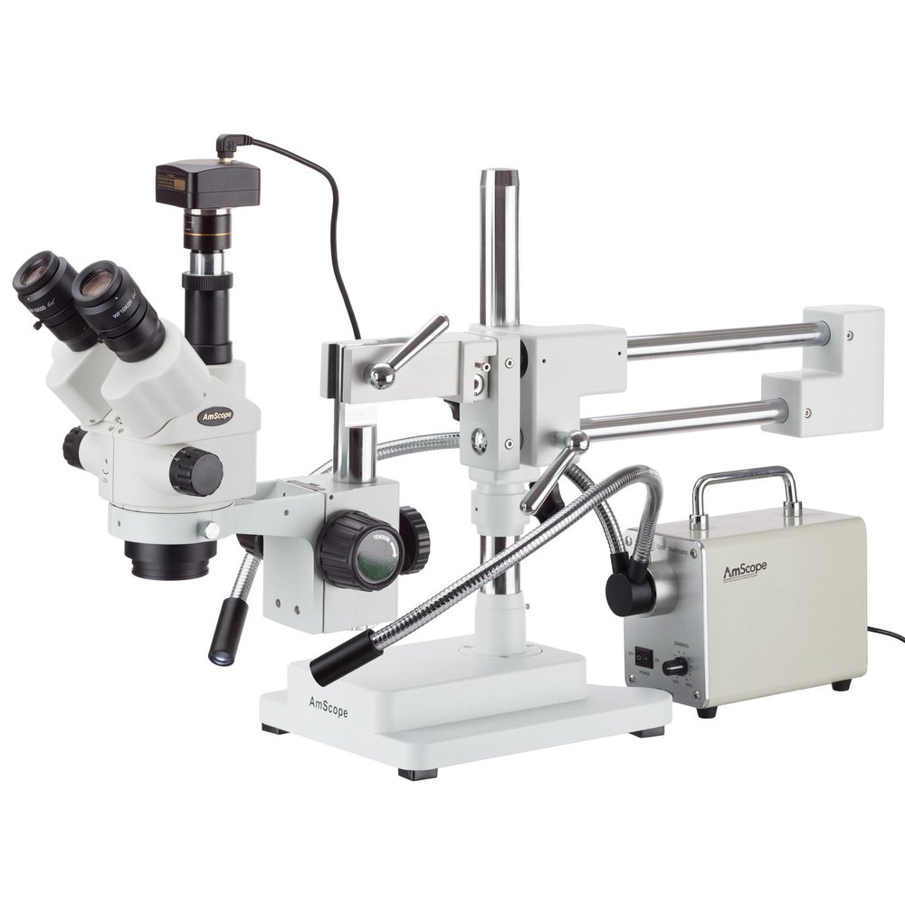 AmScope 3.5X-45X Simul-Focal Stereo Zoom Microscope with 30W LED Illuminator and 5MP Camera
