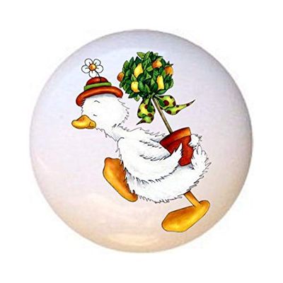 Duck with Daisy Hat - Ducks - DECORATIVE Glossy CERAMIC Cupboard Cabinet PULLS Dresser Drawer KNOBS