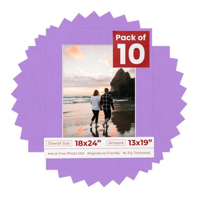 13x19 Mat for 18x24 Frame - Precut Mat Board Acid-Free Show Kit with Backing Board, and Clear Bags Light Purple 13x19 Photo Matte For a 18x24 Picture Frame Matboard for Framing, Pack of 10 Mats