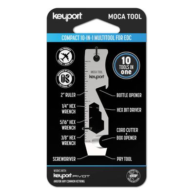 Keyport MOCA 10-in-1 Keychain Multitool - Flat EDC Key Tool - Silver