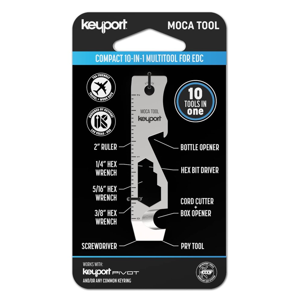 Keyport MOCA 10-in-1 Keychain Multitool - Flat EDC Key Tool - Silver
