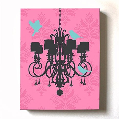 Modern Paris Shabby Chic Chandelier - Paisley & Lovebirds Stretched Canvas Nursery Decor - Wall Art that Makes a Memorable Baby Gift - Wooden Frame Construction - Ready to Hang 8X10