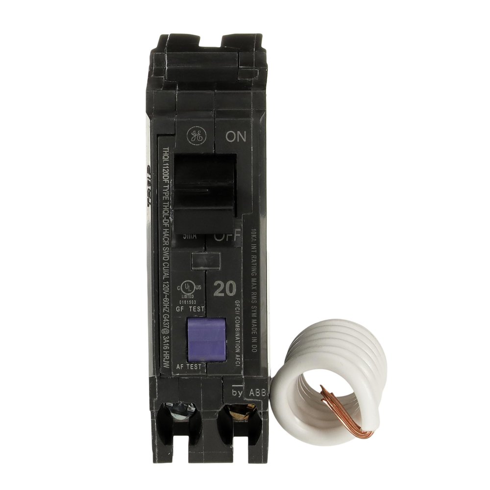 ABB Q-Line THQL1120DFP 20A Dual Function AFCI/GFCI Circuit Breaker 20 Amp Single Pole 120 VAC Breaker Arc Fault Circuit Interrupter & Ground Fault Circuit Interrupter Plug-in Mount Type