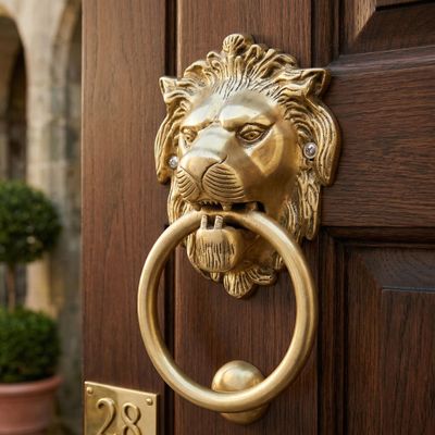 StonKraft Brass Lion Door Knocker Knockers Gate Knocker Door Accessories (Lion 6")