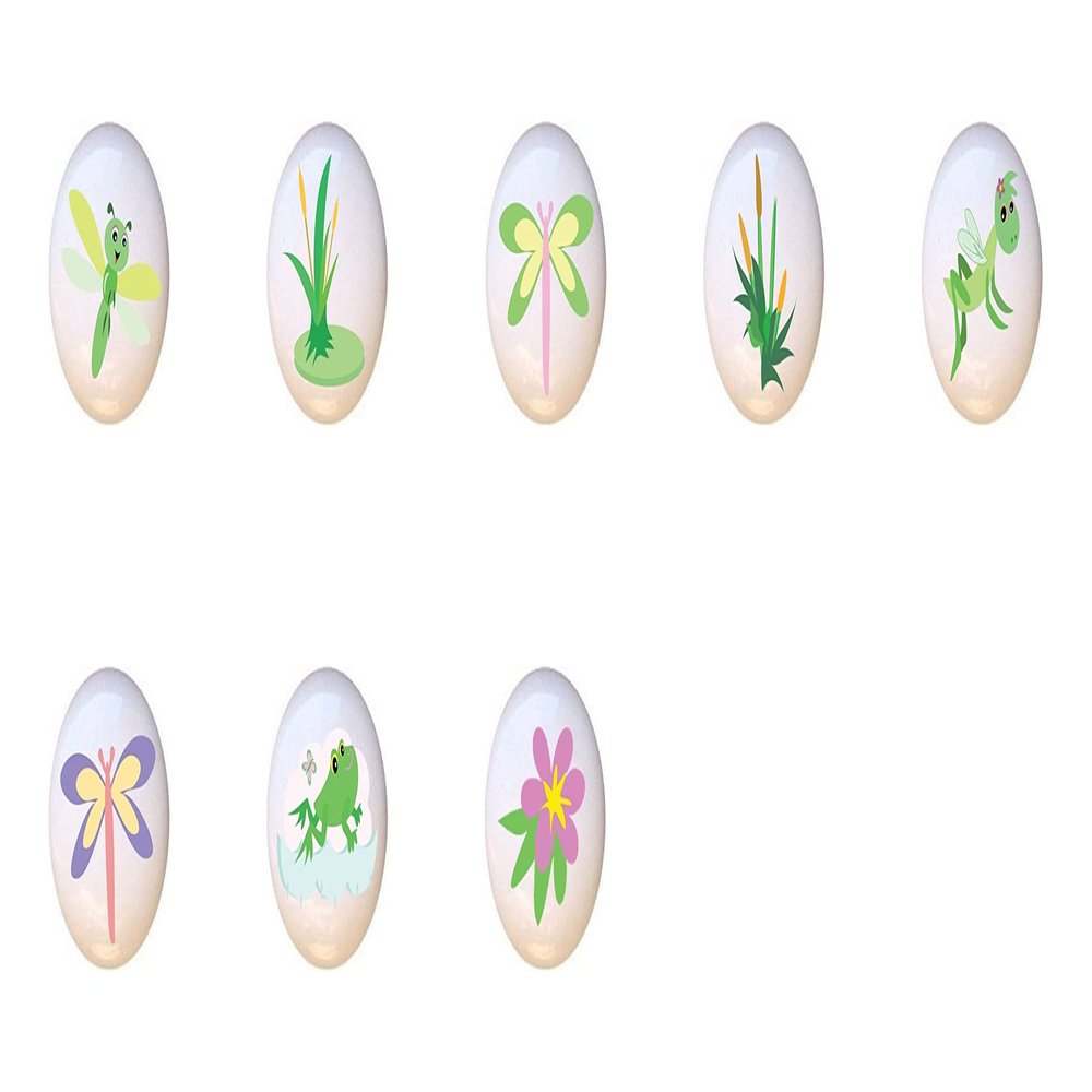 SET OF 8 KNOBS - Pond Life Bugs Insects Frog Lily Pad Dragonflies - DECORATIVE Glossy CERAMIC Cupboard Cabinet PULLS Dresser Drawer KNOBS