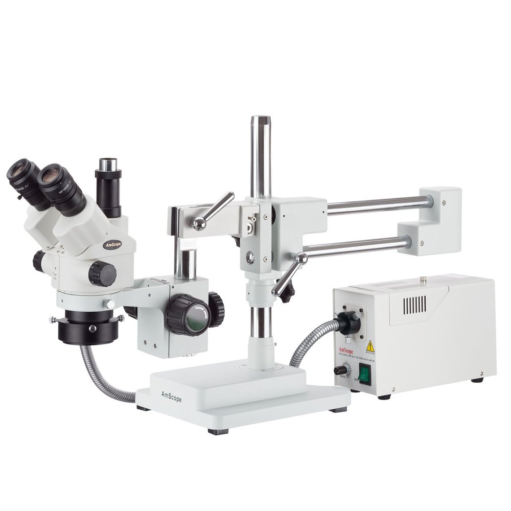 AmScope 3.5X-45X Simul-Focal Stereo Lockable Zoom Microscope with a Fiber Optic Ring Light