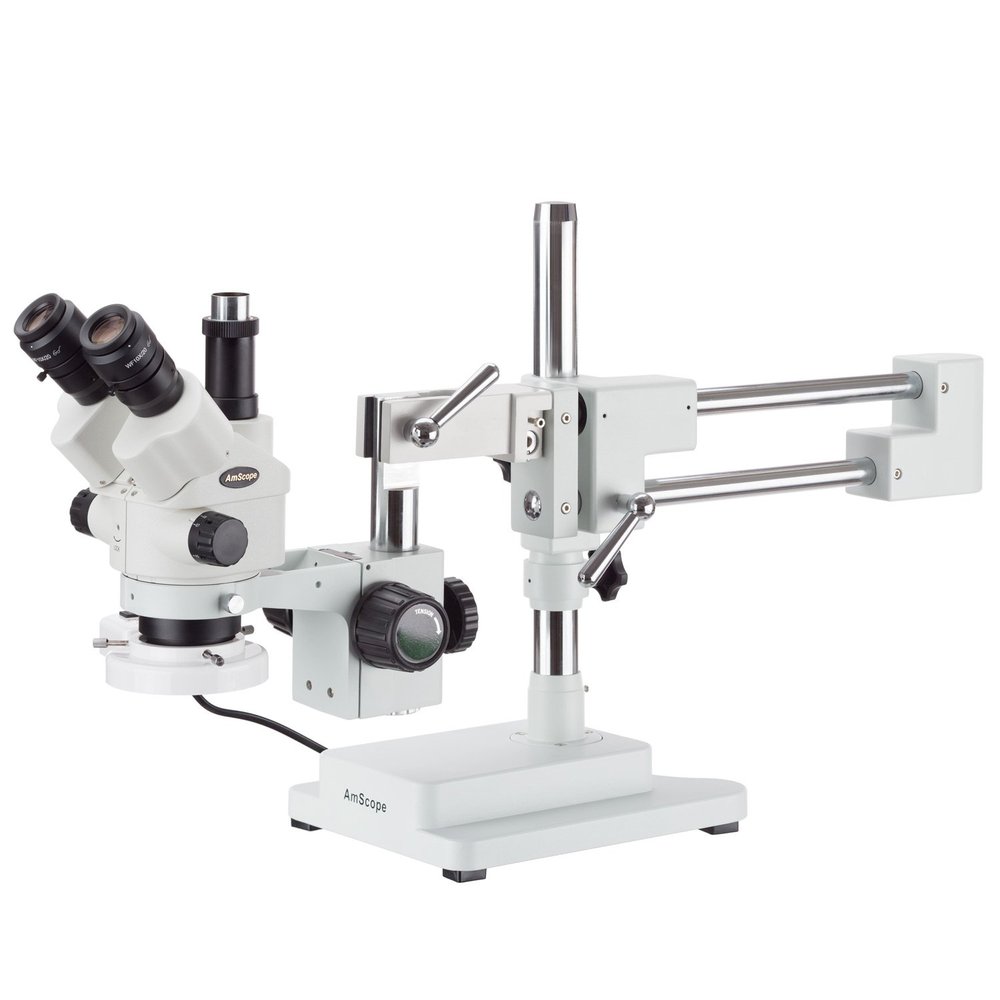 AmScope 7X-90X Simul-Focal Stereo Boom Stand Microscope with a Fluorescent Light