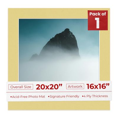 16x16 Mat for 20x20 Frame - Precut Mat Board Acid-Free Show Kit with Backing Board, and Clear Bags Soft Yellow 16x16 Photo Matte Made to Fit a 20x20 Picture Frame Matboard for Framing, Pack of 1 Mat