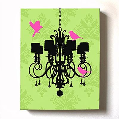 Modern Paris Shabby Chic Chandelier - Paisley & Lovebirds Stretched Canvas Nursery Decor - Wall Art that Makes a Memorable Baby Gift - Wooden Frame Construction - Ready to Hang 24X30