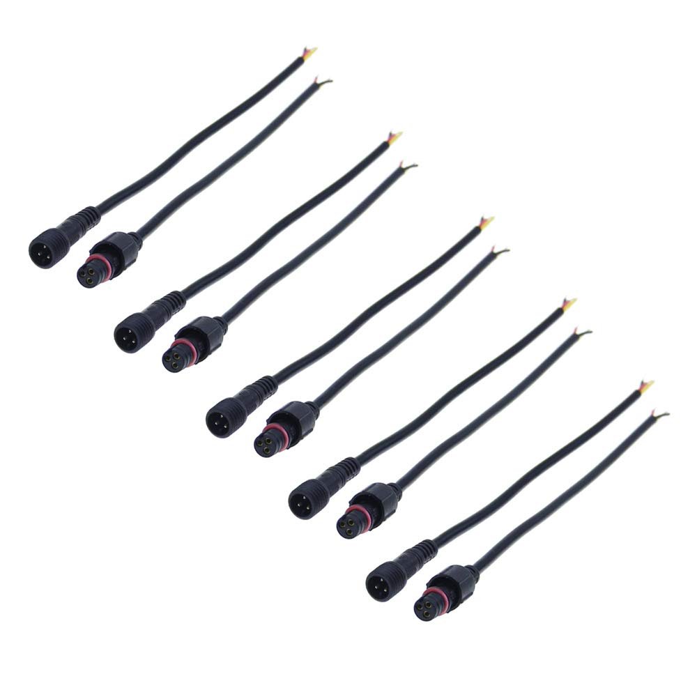 ALITOVE 5 Pairs 3 Pin 3 Core Male Female Plug LED Connector Waterproof IP65 with 20cm 22AWG 3X 0.3mm Cable for 5V 12V WS2811 WS2812B WS2812 SK6812 SK6812-RGBW Pixel Halloween Christmas Light 14mm Nut