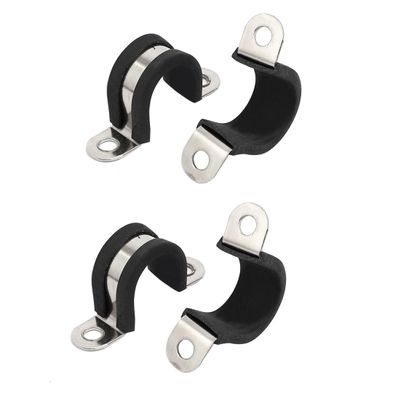 uxcell 18mm Dia Rubber Lined U Shaped 304 Stainless Steel Pipe Clip Hose Clamp 4pcs