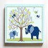 Whimsical Elephant & Lovebirds Garden - Checkerboard Stretched Canvas Nursery Decor - Wall Art that Makes a Memorable Baby Gift Idea - Wooden Frame Construction - Ready to Hang 16X20 view 1