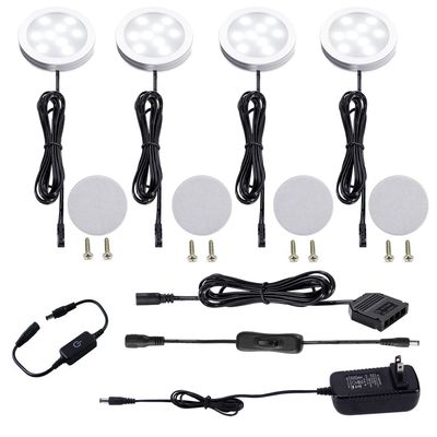 AIBOO Under Cabinet LED Puck Lights Kit with Touch Dimming Switch for Ambiance Atmosphere Night Lighting (4 Lights,Daylight White)