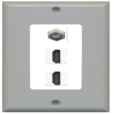 RiteAV - 2 Port HDMI 1 Coax Cable TV- F-Type Decorative Wall Plate - Gray & White