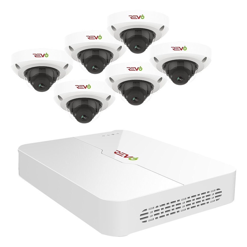 REVO America Ultra 8CH 4K H.265 NVR, 2 TB Surveillance Grade HDD, Remote Access, with 6X 1080p Indoor/Outodor IR Audio Dome Cameras