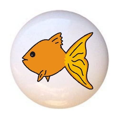 Gold Fish Goldfish Design #001 - Aquarium by CCL - DECORATIVE Glossy CERAMIC Cupboard Cabinet PULLS Dresser Drawer KNOBS