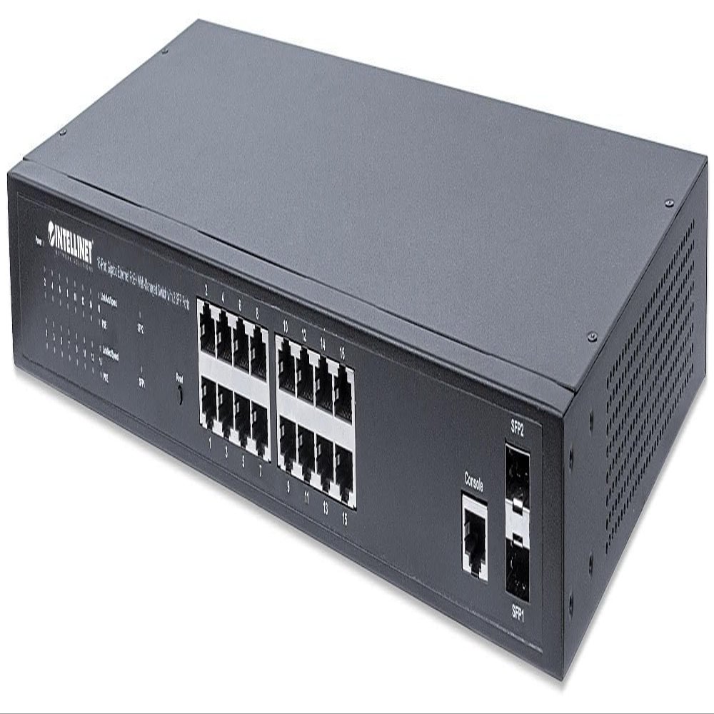 Small Form Av Rack Intellinet 16 Port Gigabit Managed PoE Switch - POE Power Budget of ...