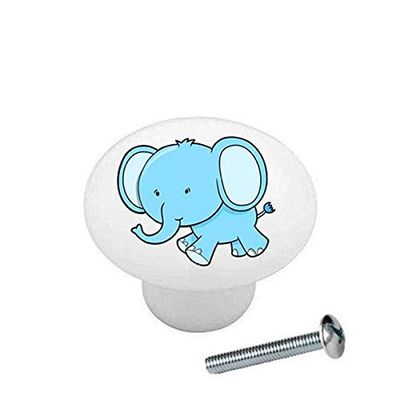 Elephant - Cute Safari Animals - DECORATIVE Glossy CERAMIC Cupboard Cabinet PULLS Dresser Drawer KNOBS