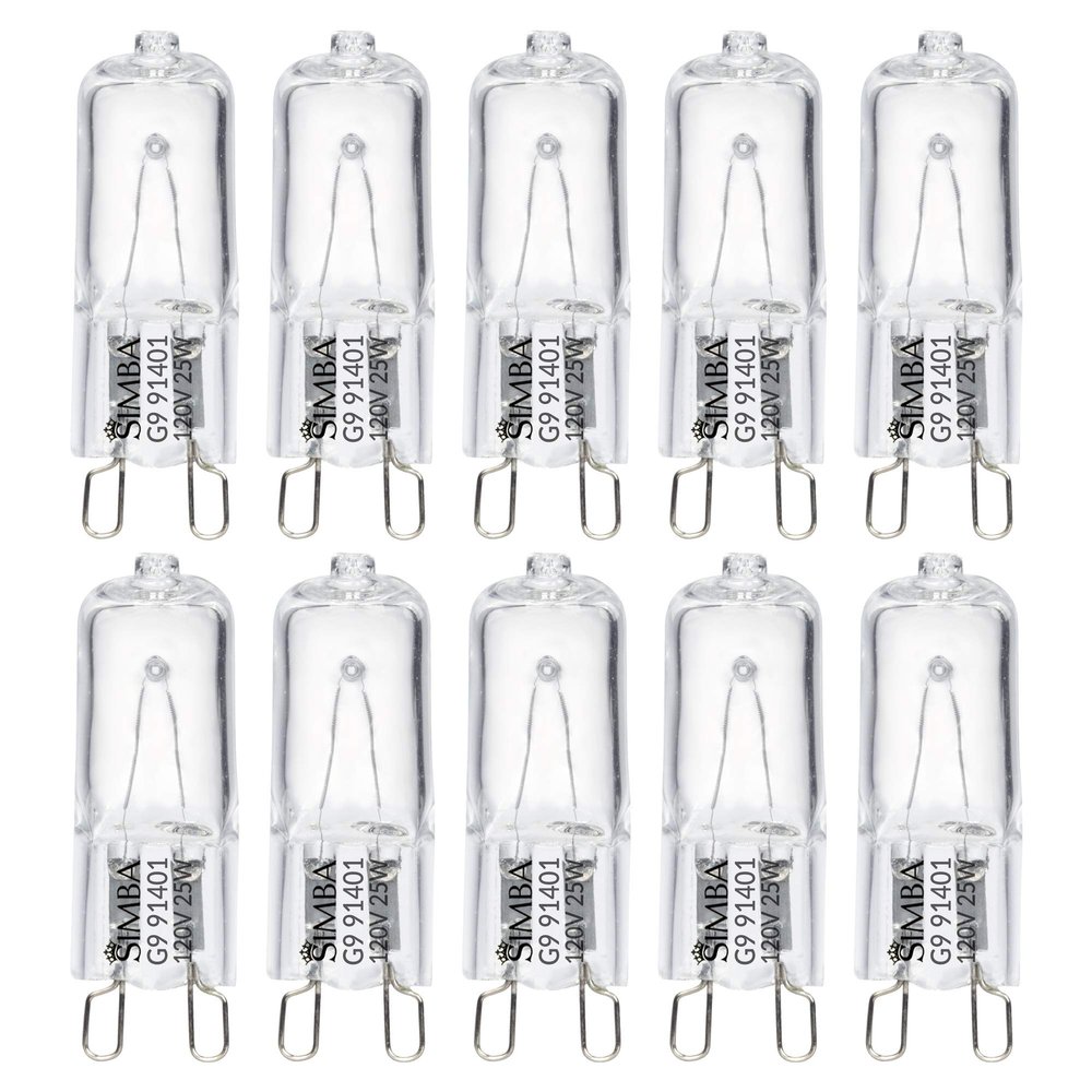 Simba Lighting Halogen Light Bulb G9 T4 25W JCD Bi-Pin 120V, 2700K, 10 Pack