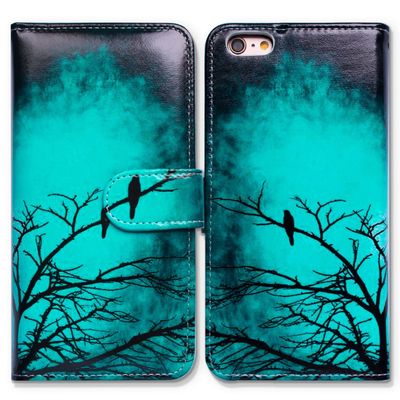 Bcov Case for iPod Touch 7/iPod Touch 6,Bcov Black Bird Green Wallet Flip Leather Cover Case with Credit Card ID Card Slot Holder Kickstand for iPod Touch 7/6/5