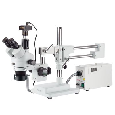 AmScope 3.5X-180X Trinocular Fiber Optic Boom Stereo Microscope and 5MP Camera