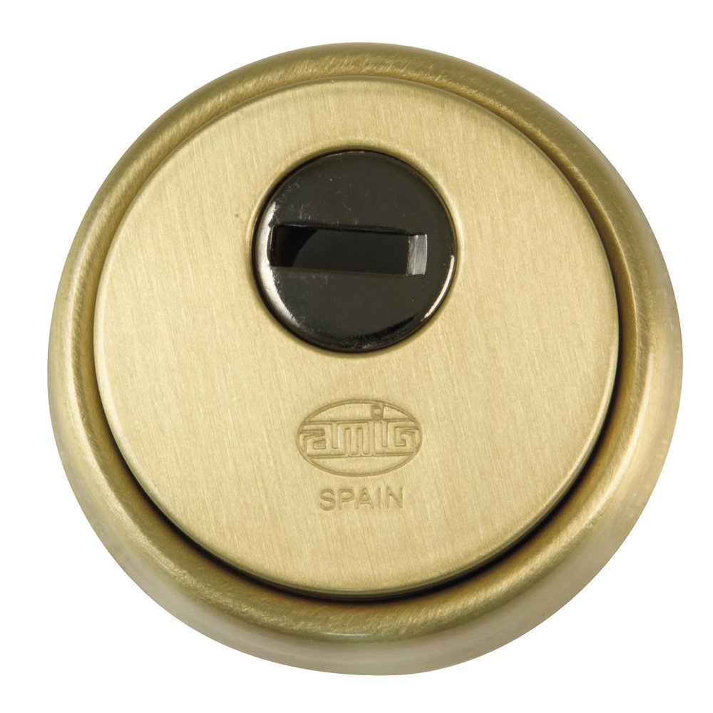 Amig - Security Shield for Locks with Anti-Drill Plate Mod. 30 -  65 mm - Solid Outer Ring - With Screws and Bracket - Matte Finish Brass